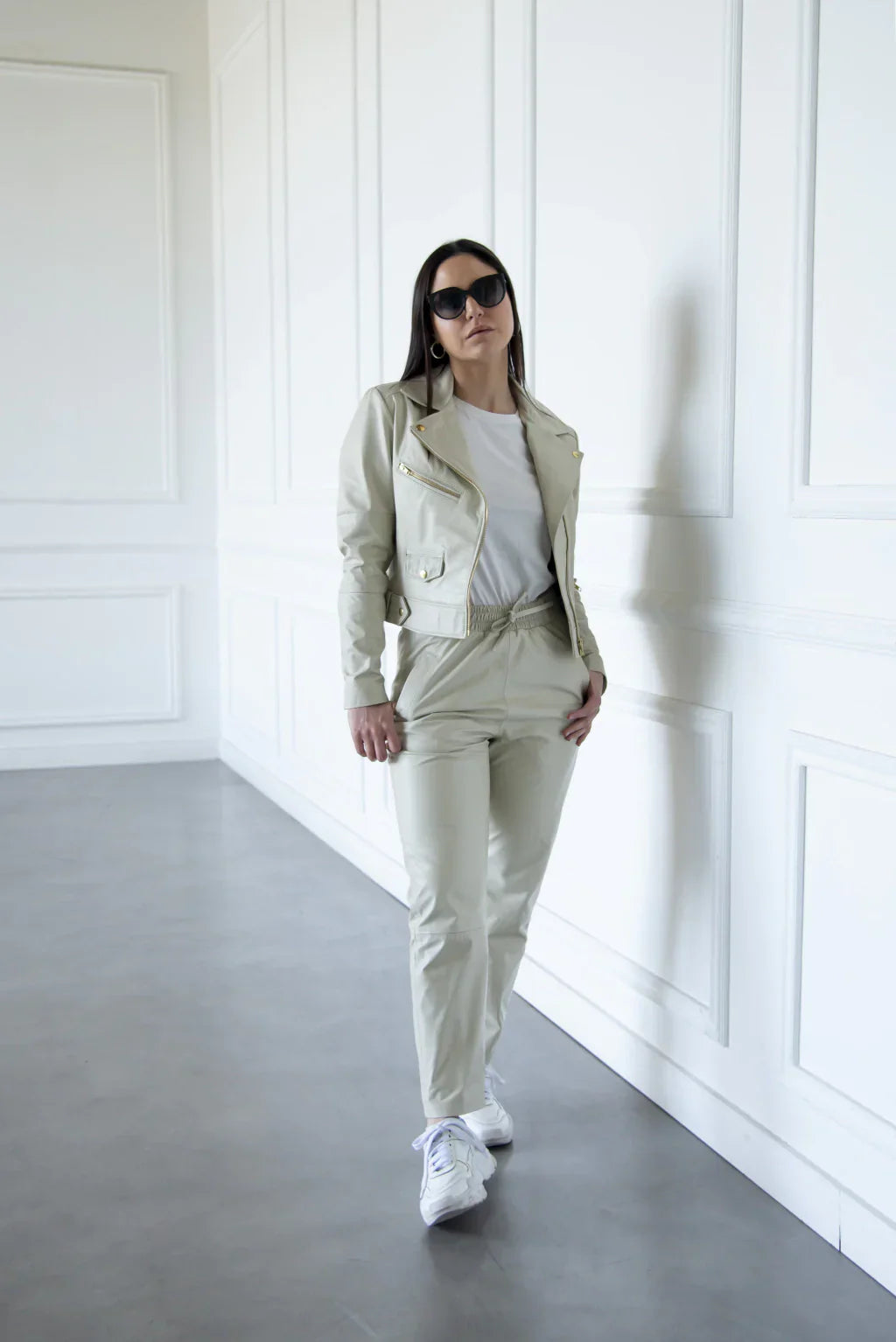 Ace Raven Off White Biker Leather Jacket