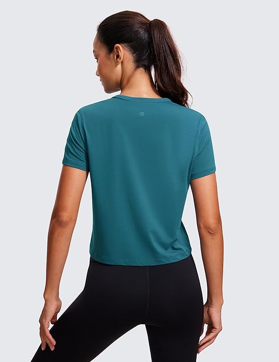 Women's Workout Crop Top T-Shirt Yoga Running Basic Tee Teal
