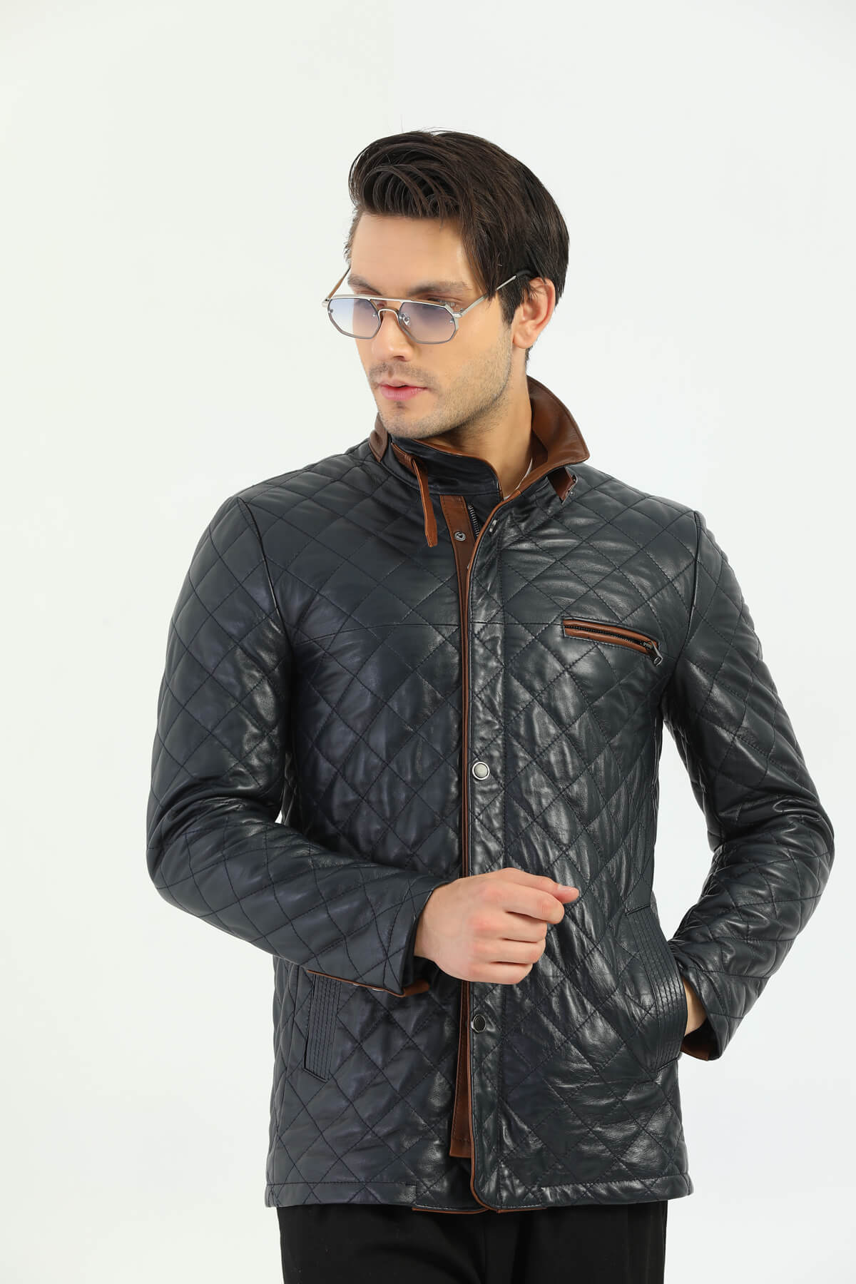 Oslo Brown Striped Genuine Leather Jacket