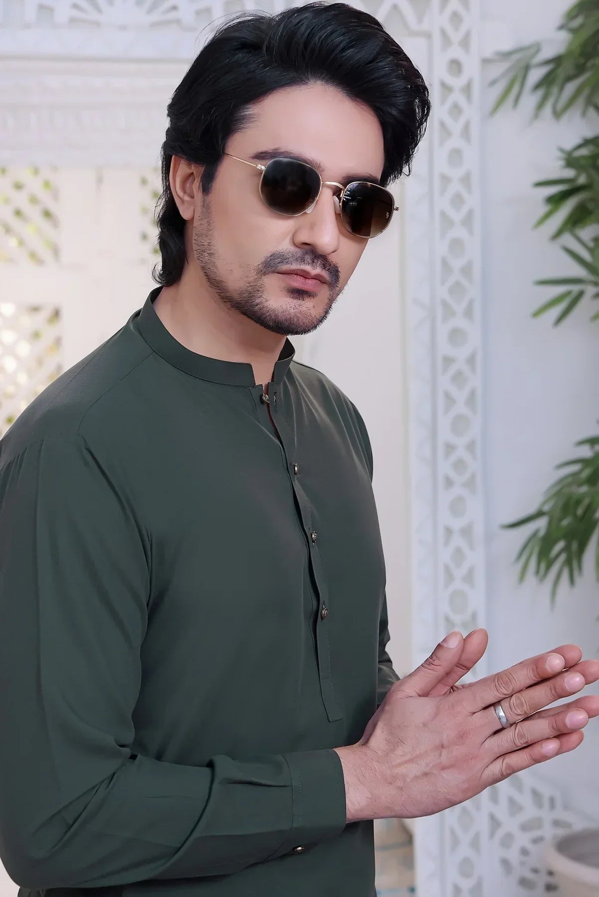 Verdant Charm: Basil Green Shalwar Kameez For Men