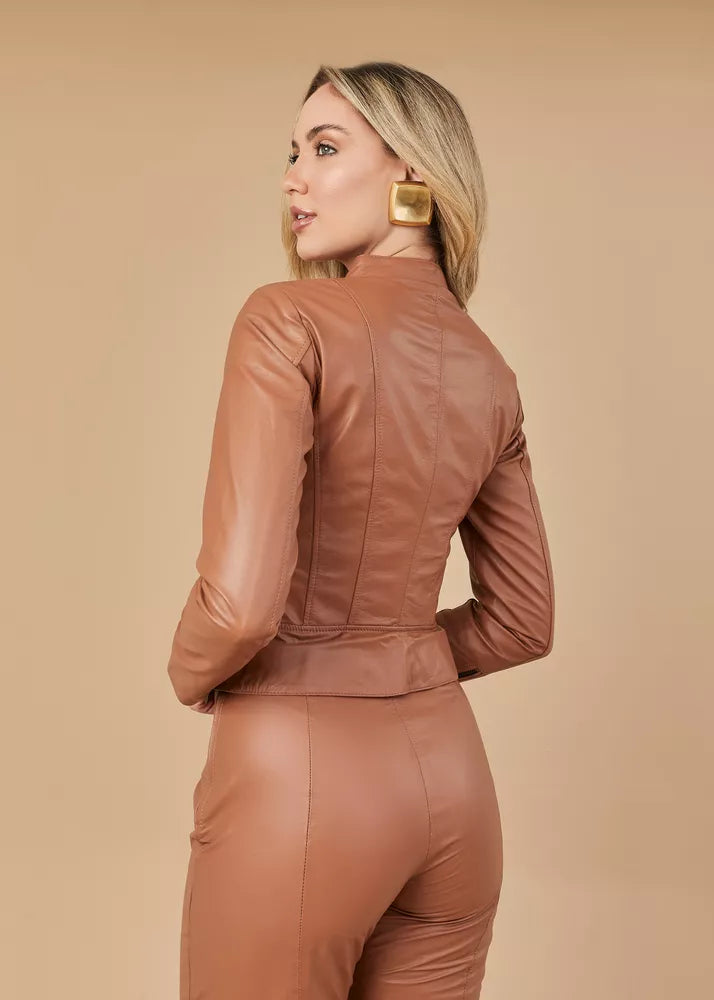 Caramel Women's Genuine Leather Jacket