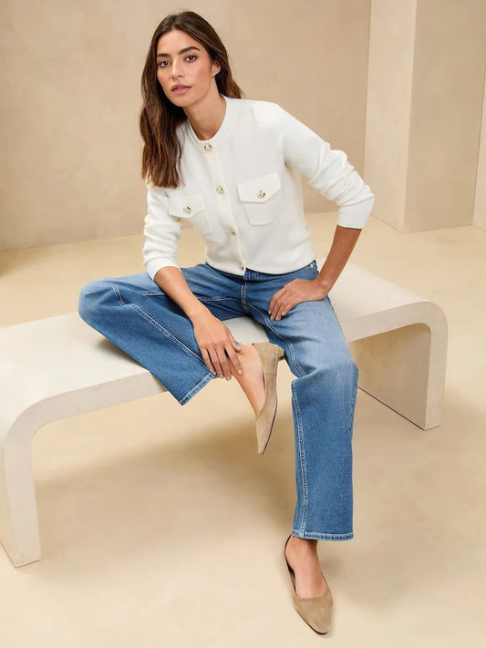 Women Lipsy Mid Wash Blue Mid Rise Wide Leg Jeans – Trendy Hourglass Fit Denim for Pakistan | DENIMS