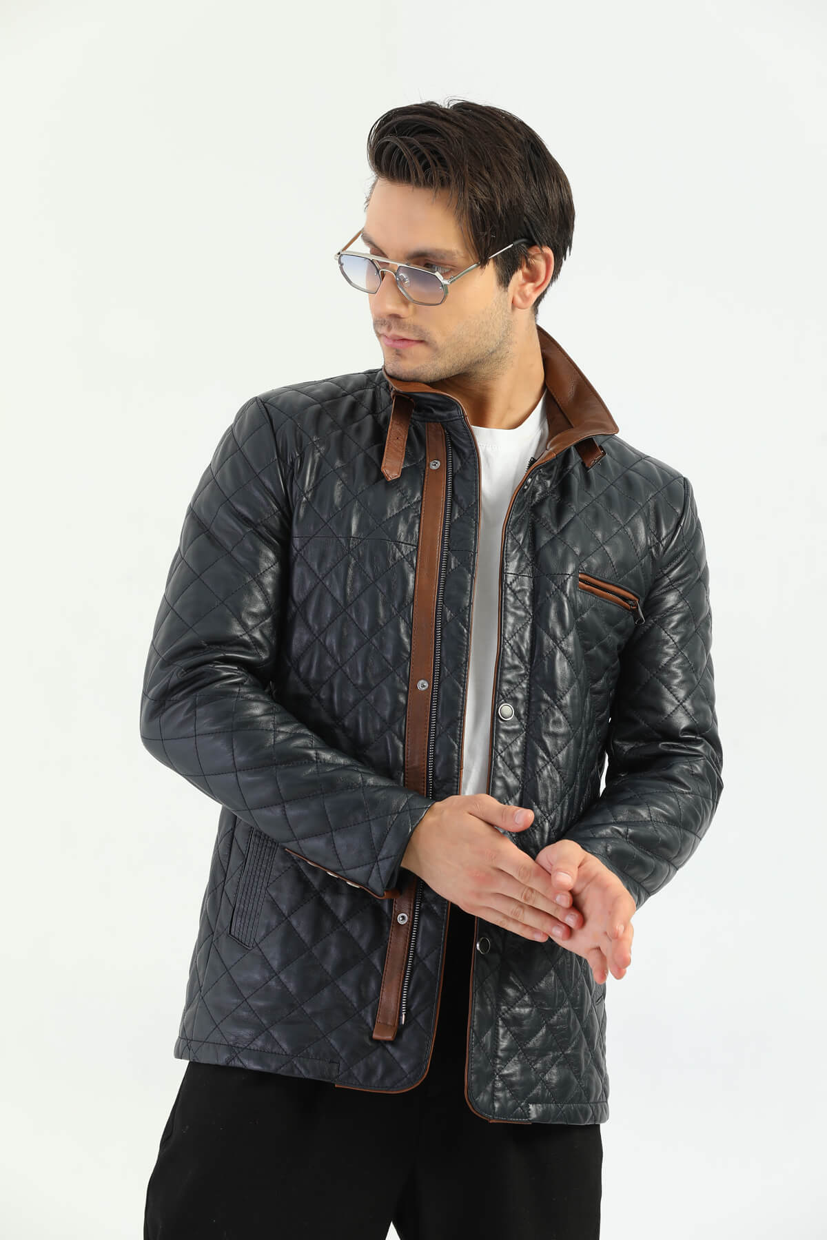 Oslo Brown Striped Genuine Leather Jacket