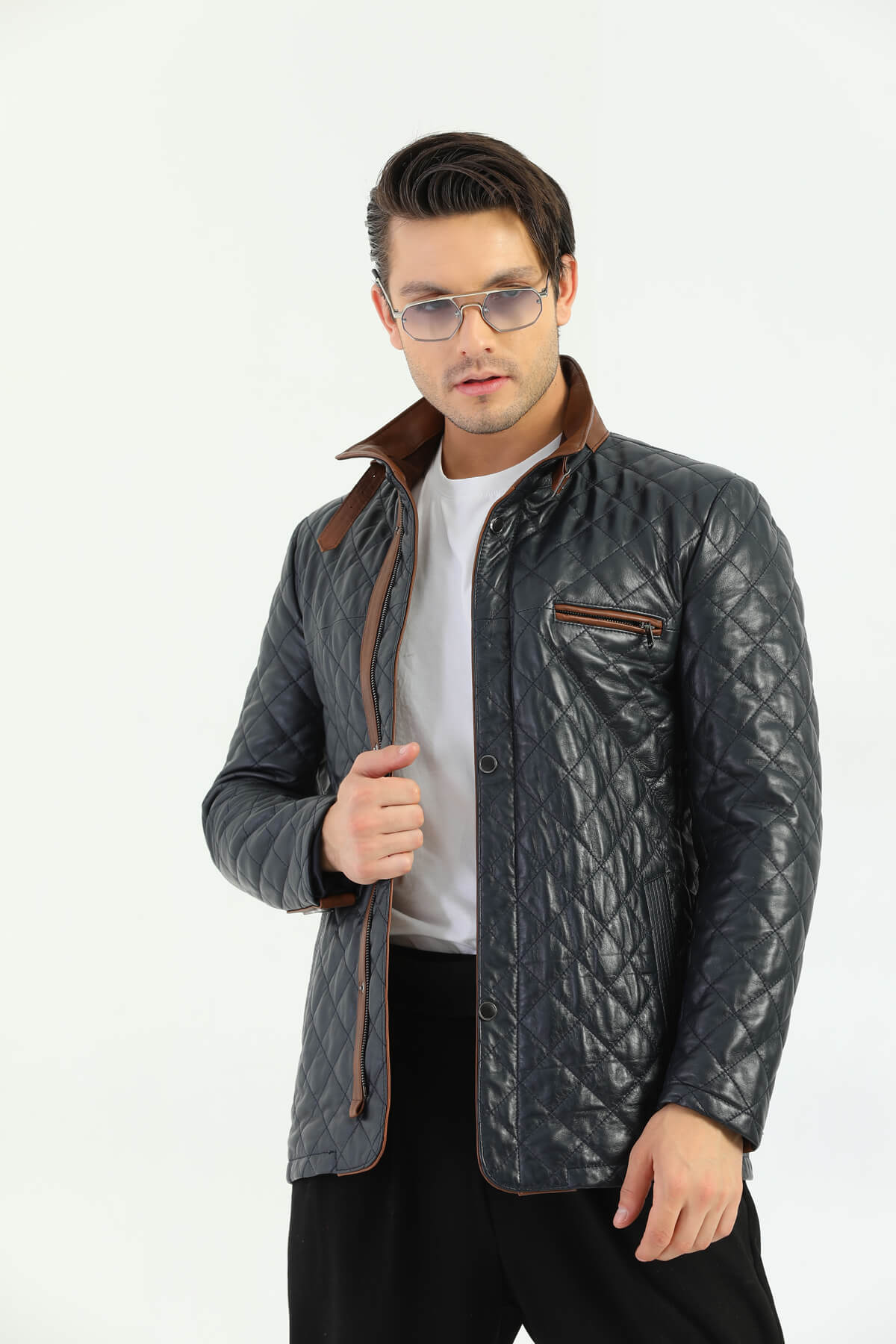 Oslo Brown Striped Genuine Leather Jacket