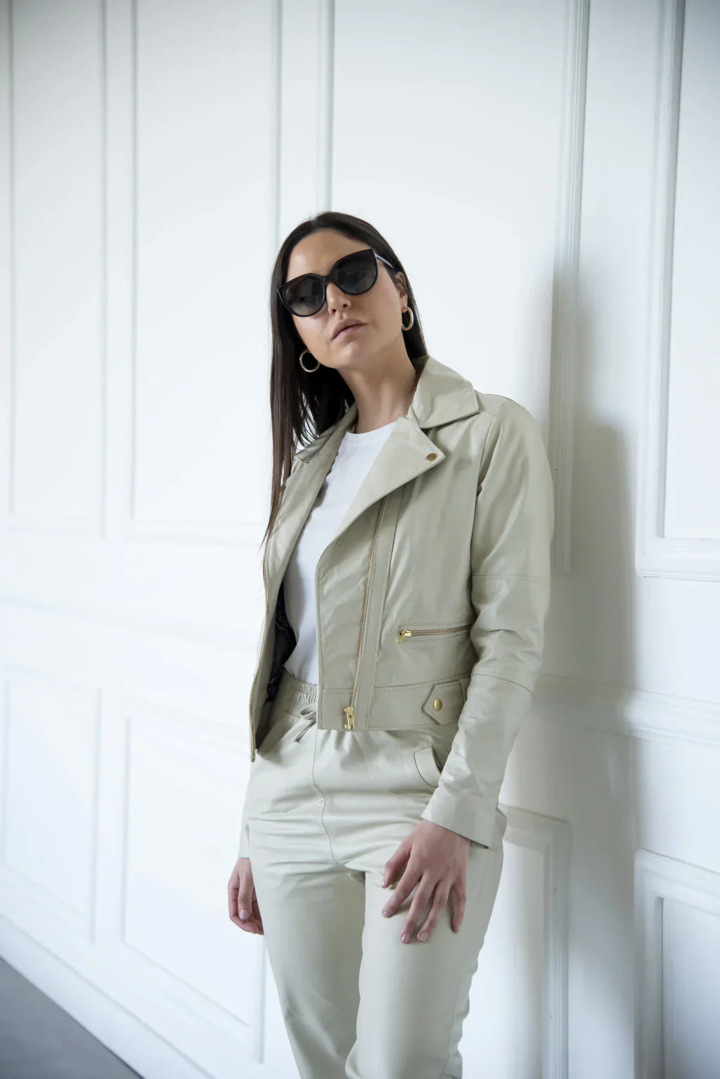 Ace Raven Off White Biker Leather Jacket