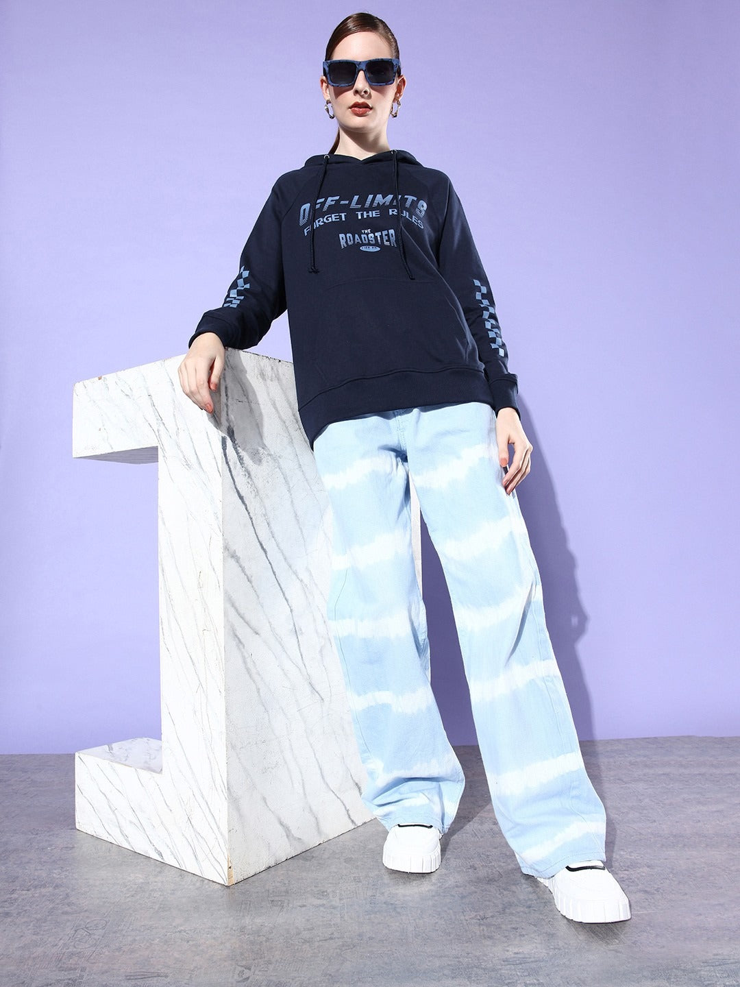 The Life Co. Typography Printed Hello Monsoon Hyper Graphics Navy Blue Hooded Hoodie – Stylish Cotton Hoodie for Men & Women in Pakistan