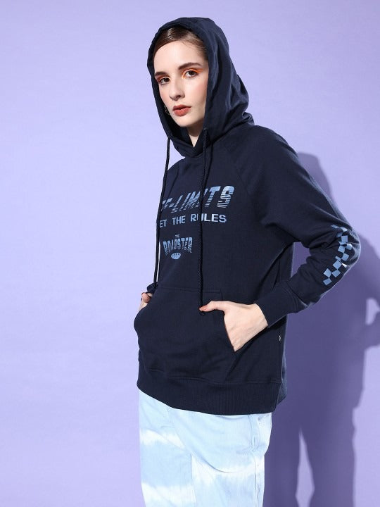 The Life Co. Typography Printed Hello Monsoon Hyper Graphics Navy Blue Hooded Hoodie – Stylish Cotton Hoodie for Men & Women in Pakistan