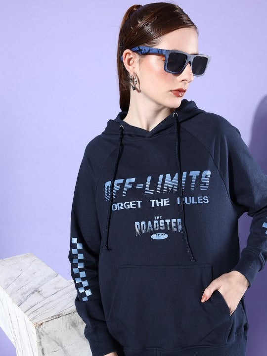 The Life Co. Typography Printed Hello Monsoon Hyper Graphics Navy Blue Hooded Hoodie – Stylish Cotton Hoodie for Men & Women in Pakistan