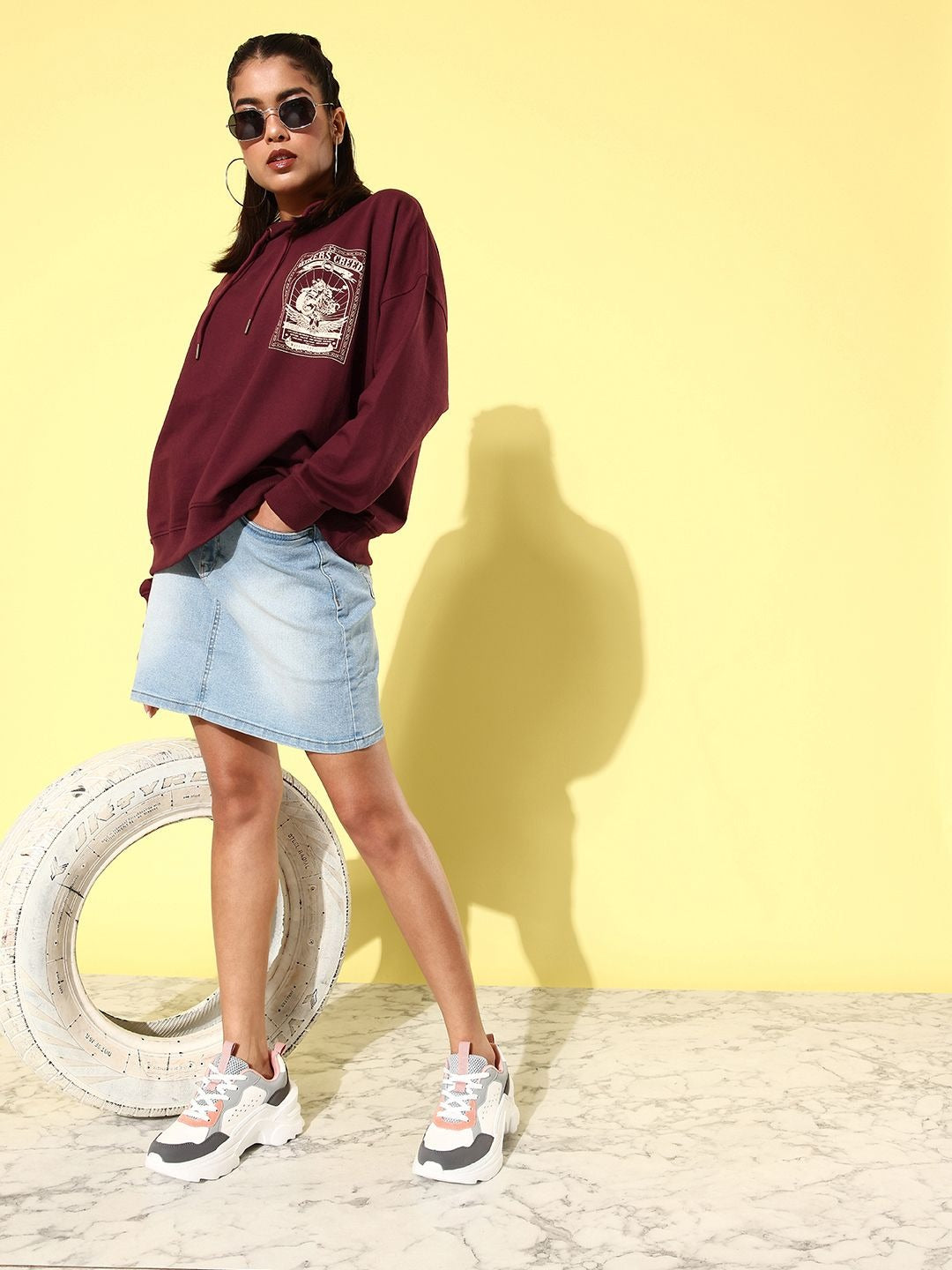 The Life Co. Graphic Printed Maroon Hooded Hoodie – Stylish & Comfortable Sweatshirt for Men & Women in Pakistan