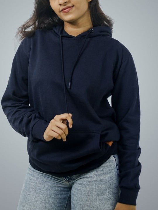 Women Navy Blue Hooded Sweatshirt – Stylish ARROW Graphic Hoodie for Winter in Pakistan