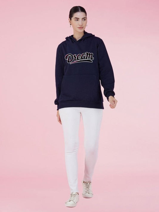 Typography Printed Hooded Oversized Navy Blue Hoodie for Women – Stylish Winter Wear by DENIMS