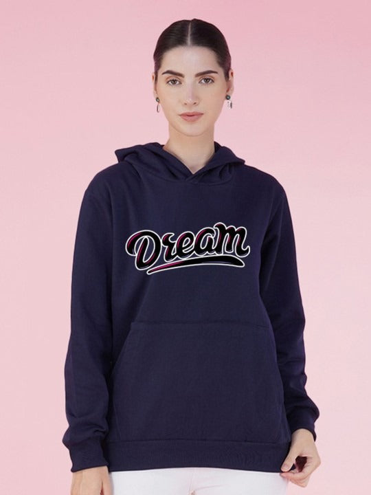 Typography Printed Hooded Oversized Navy Blue Hoodie for Women – Stylish Winter Wear by DENIMS