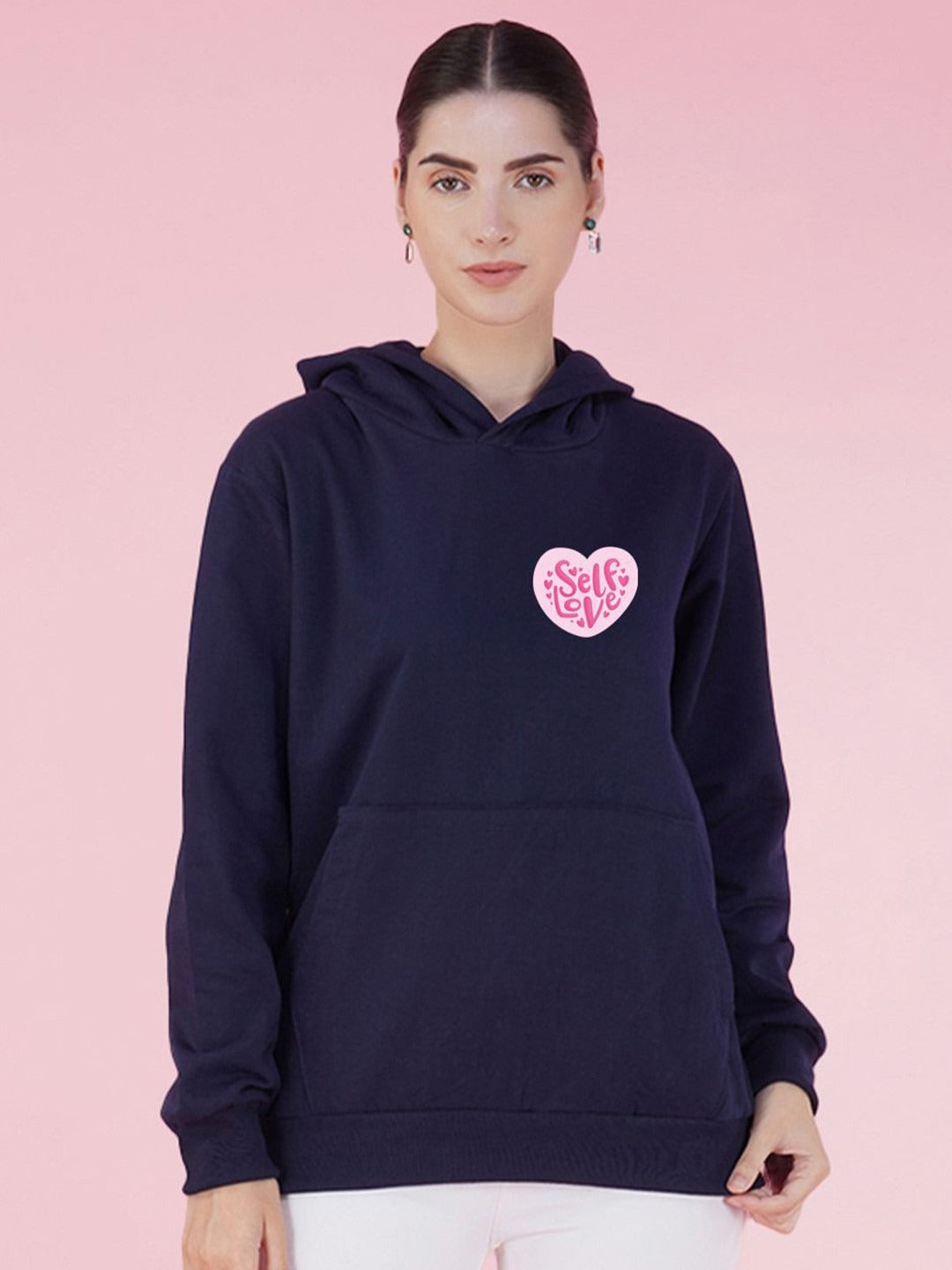 Graphic Printed Hooded Oversized Navy Blue Hoodie for Women | DENIMS