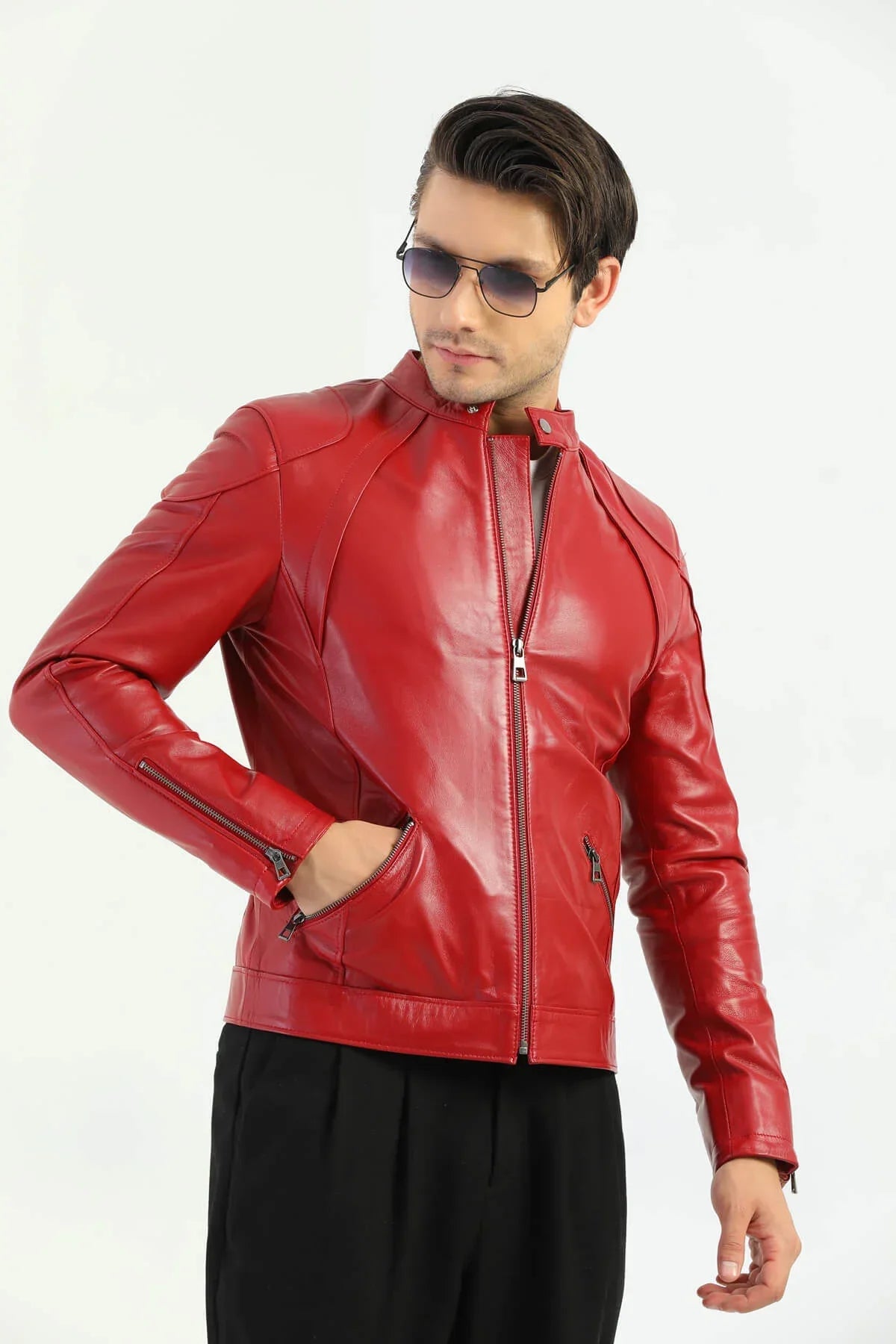Leeds Red Genuine Biker Leather Jacket