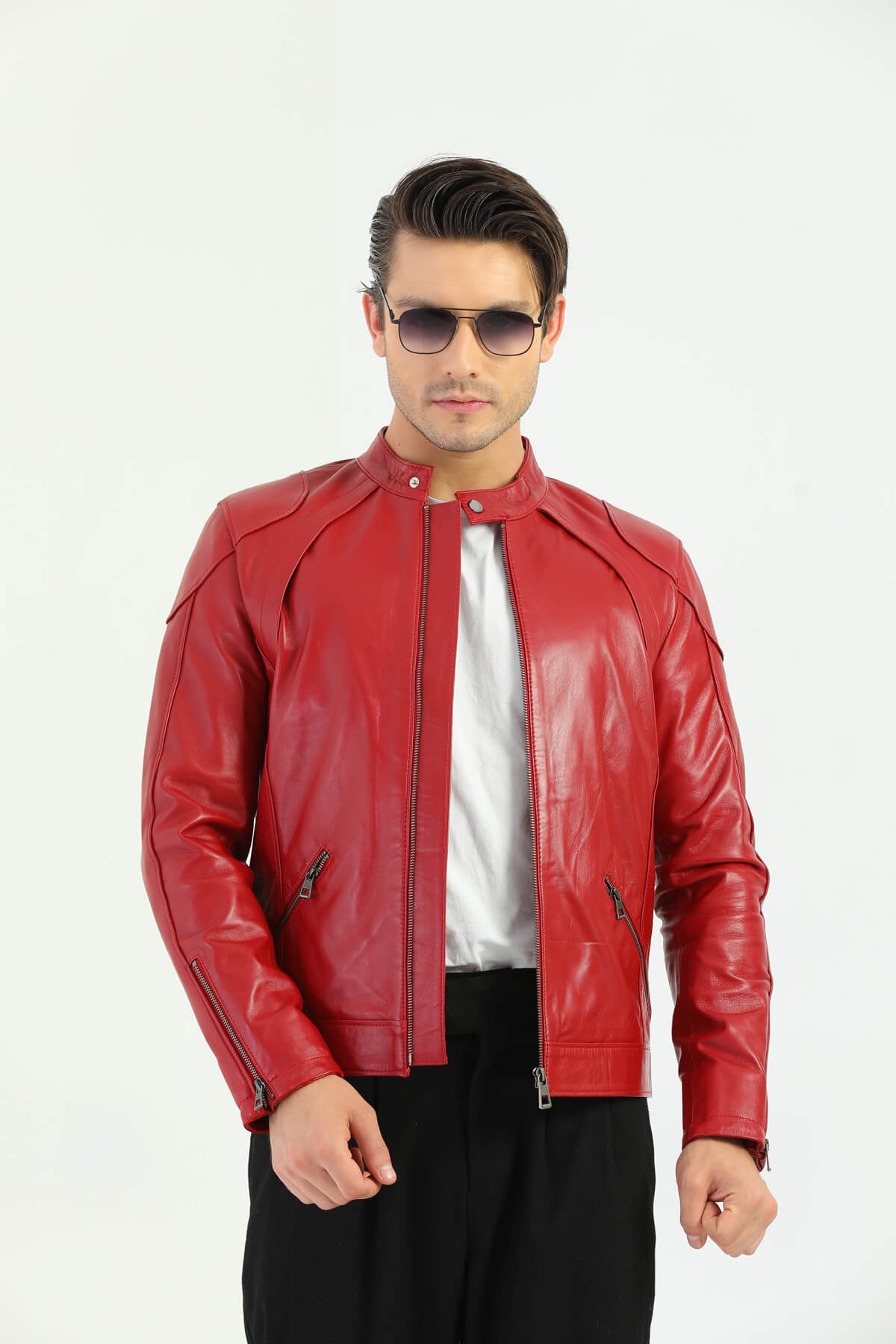 Leeds Red Genuine Biker Leather Jacket