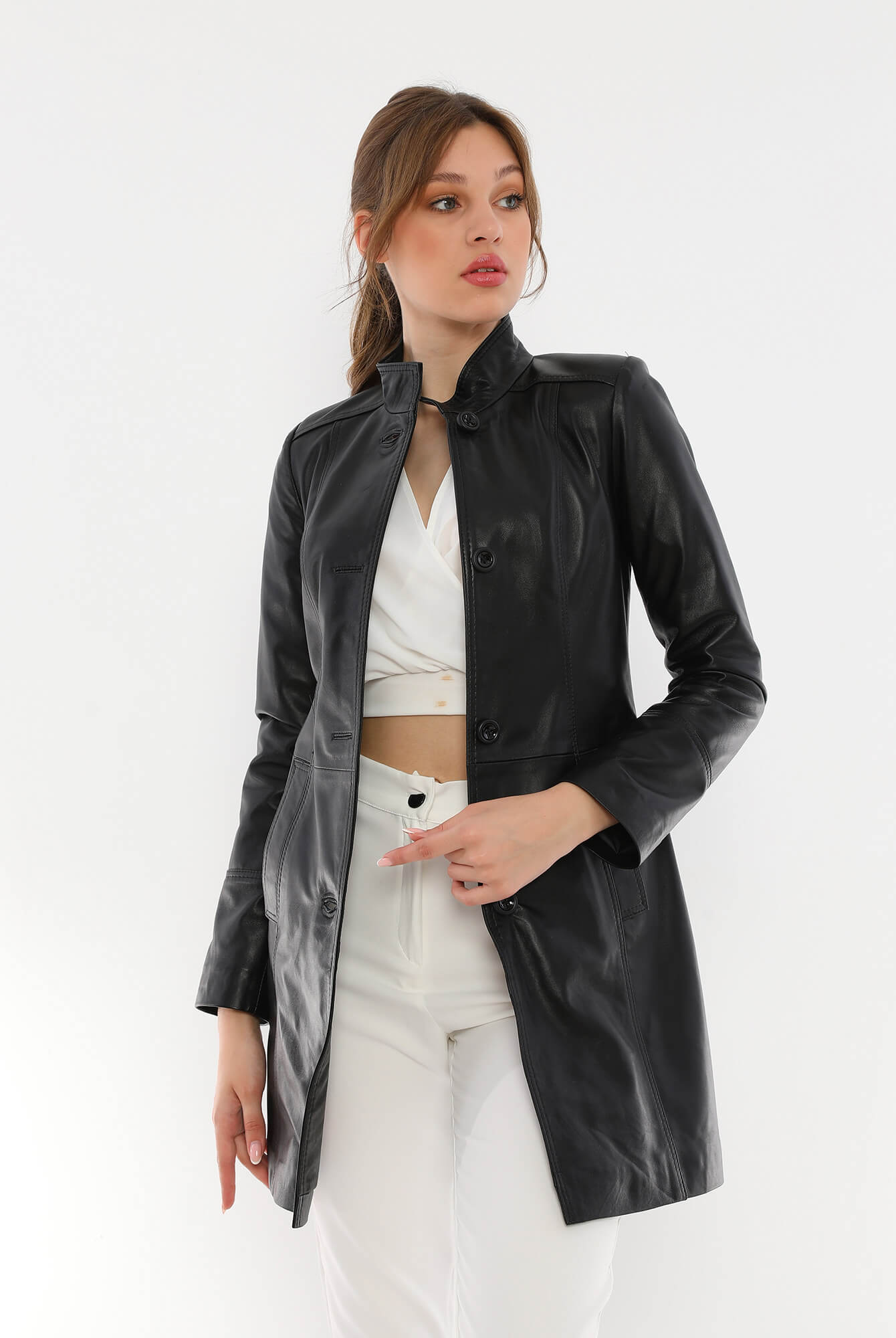 Paris Black Leather Trench Coat For Women