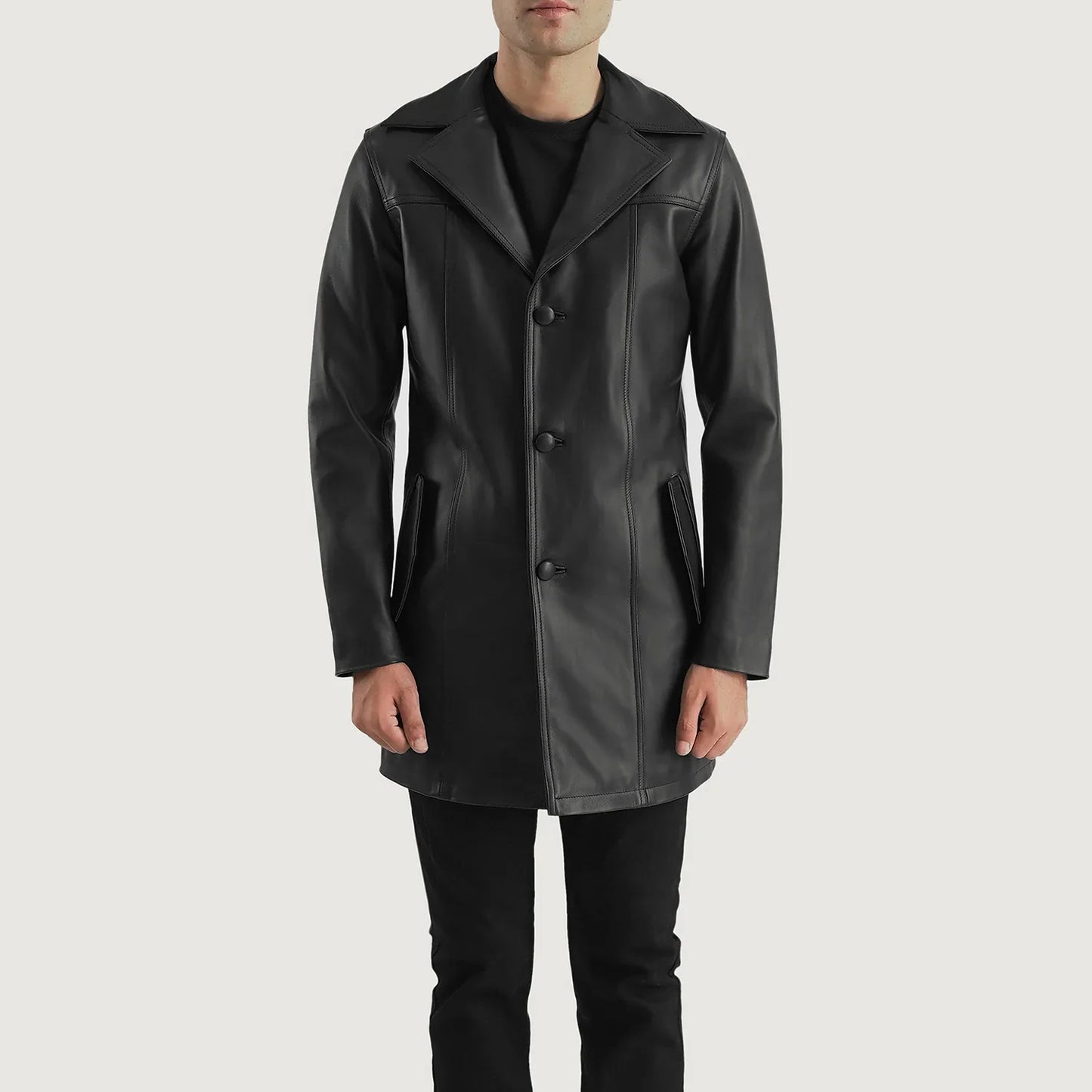 Black Cowhide Genuine Leather Coat