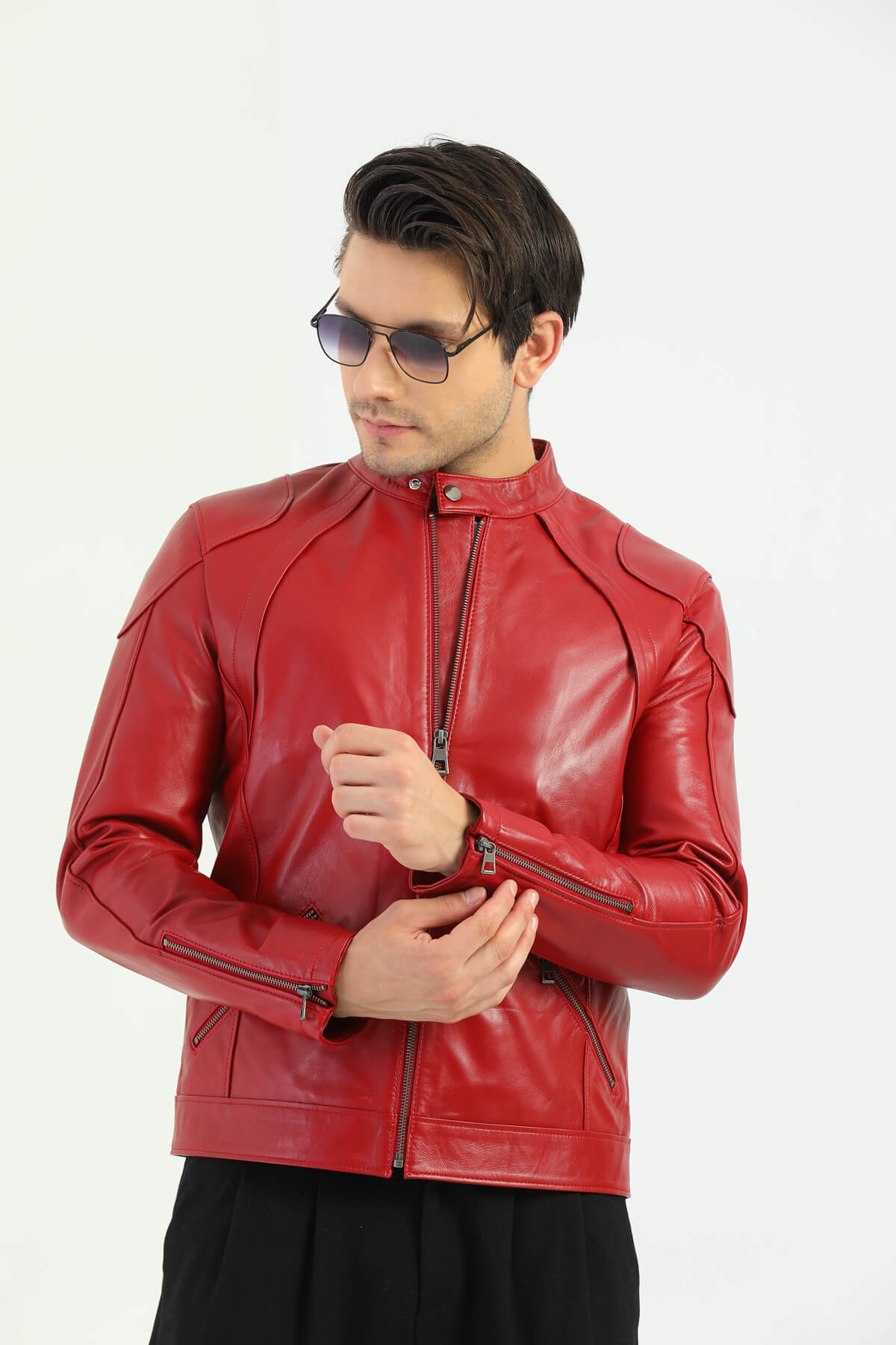 Leeds Red Genuine Biker Leather Jacket