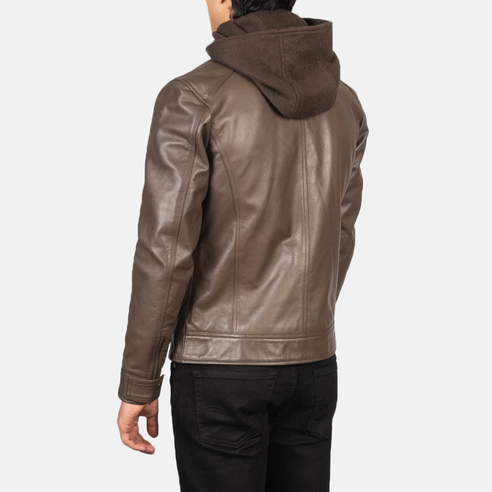 Men's Brown Hooded Leather Biker Jacket