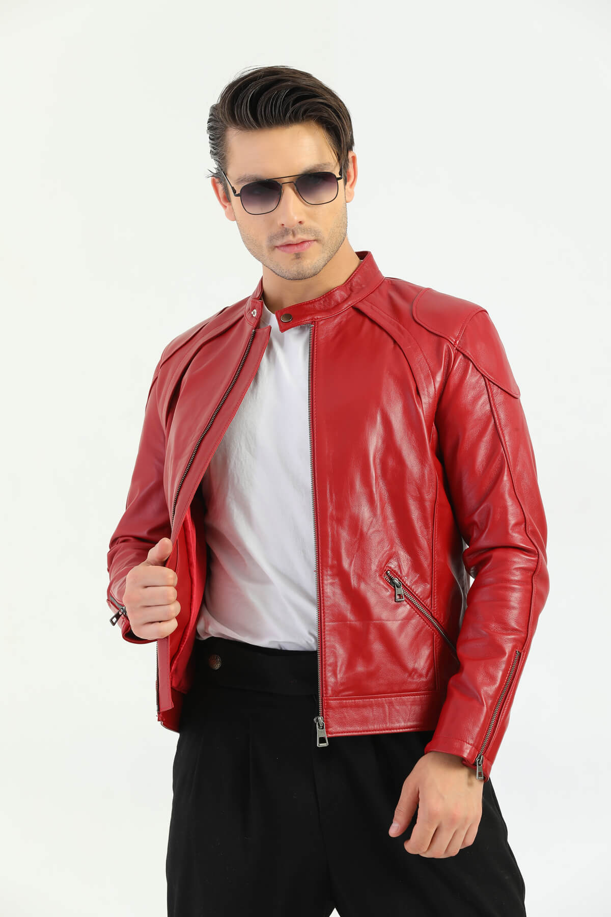 Leeds Red Genuine Biker Leather Jacket