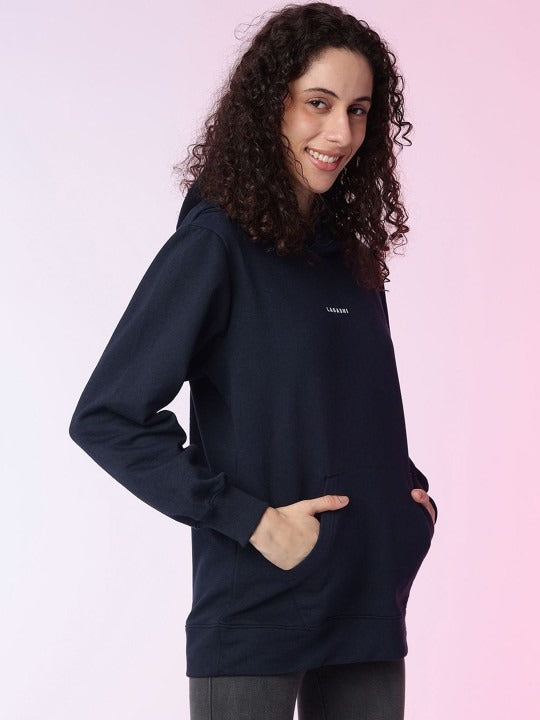 Women Solid Hooded Pullover Ribbed Navy Blue Hoodie – Stylish Winter Wear in Pakistan | DENIMS