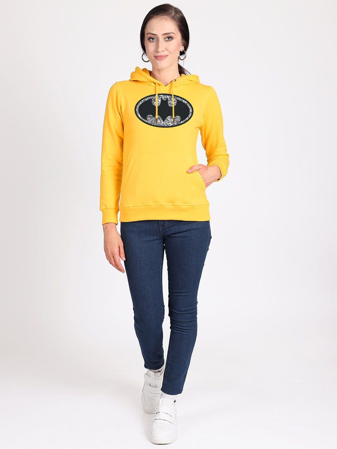 Batman Printed Hooded Pullover Yellow Hoodie for Women – Casual Streetwear Pakistan | DENIMS