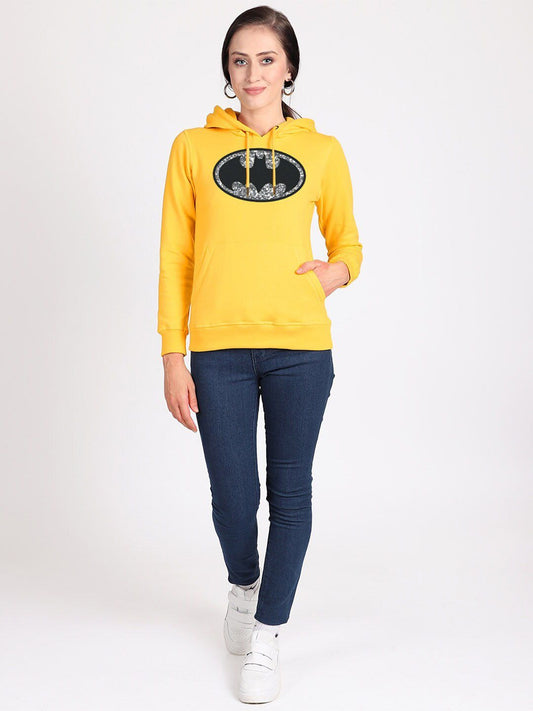 Batman Printed Hooded Pullover Yellow Hoodie for Women – Casual Streetwear Pakistan | DENIMS