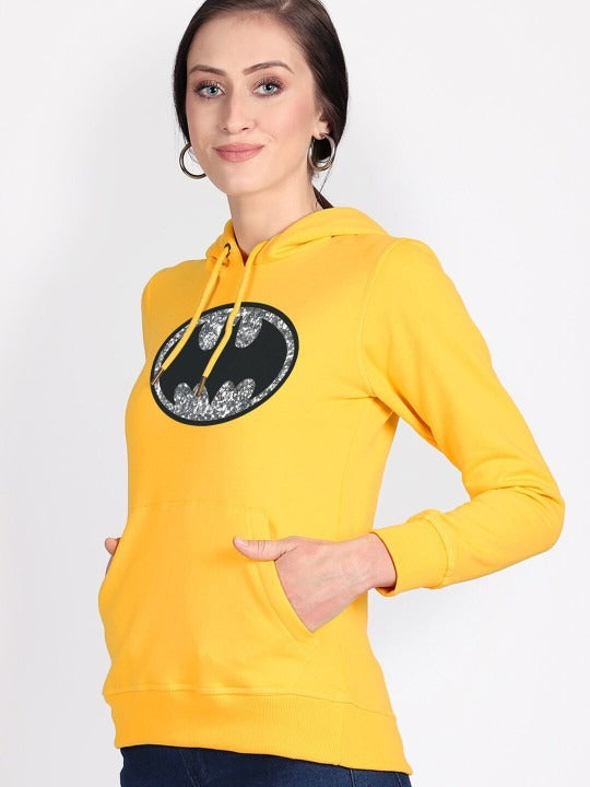 Batman Printed Hooded Pullover Yellow Hoodie for Women – Casual Streetwear Pakistan | DENIMS