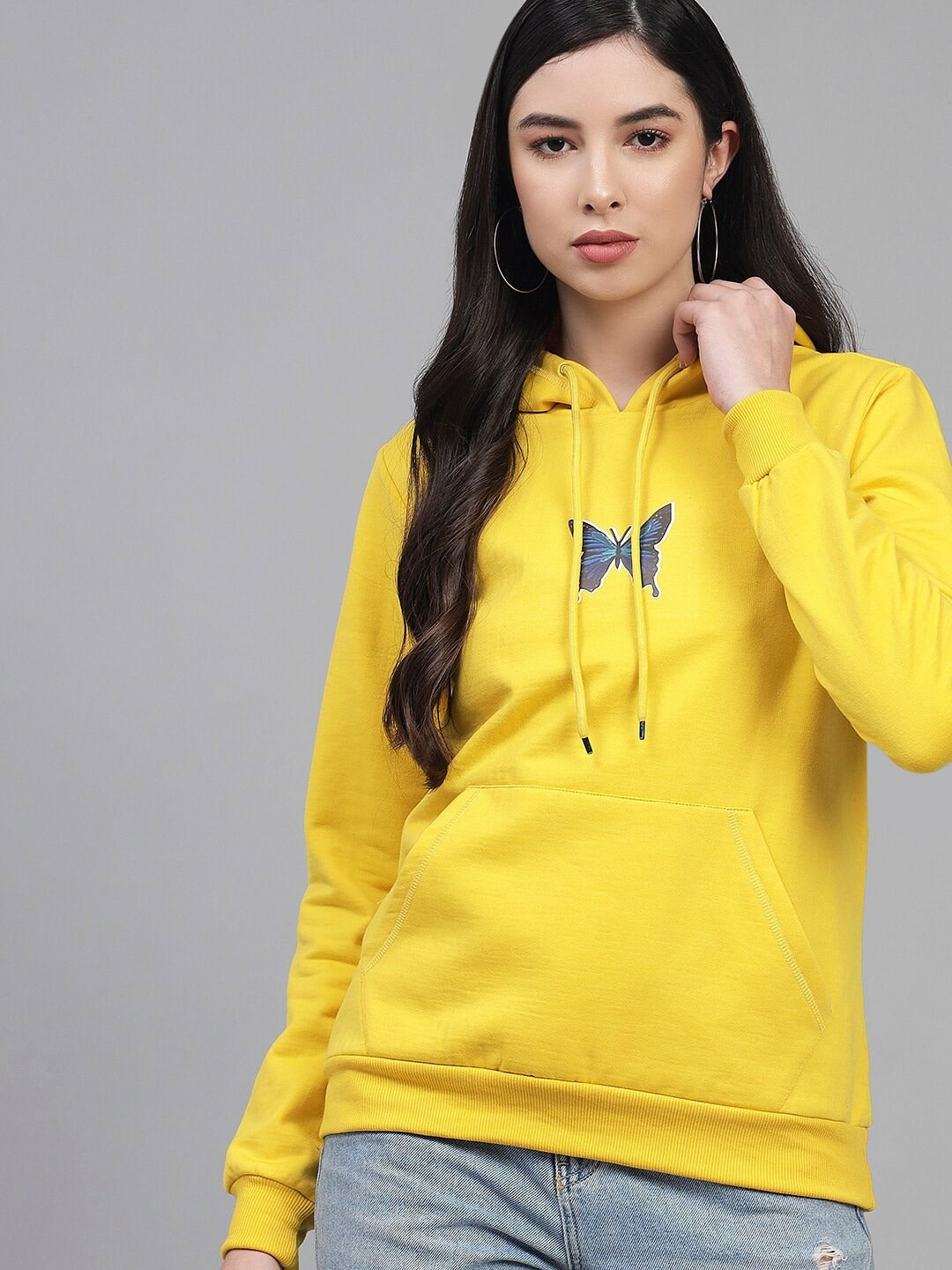 Women Yellow Hooded Hoodie – Casual Cotton Pullover for Pakistan | DENIMS