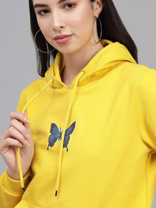Women Yellow Hooded Hoodie – Casual Cotton Pullover for Pakistan | DENIMS