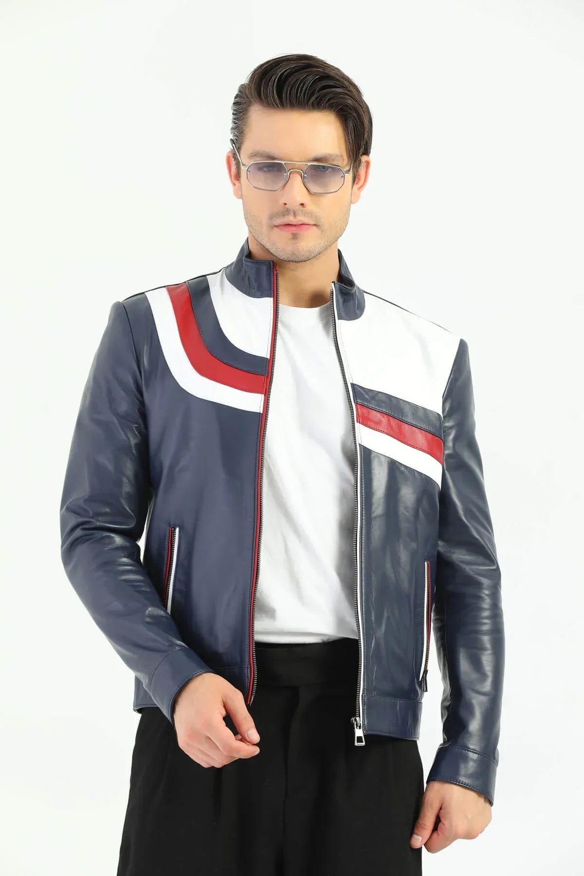 Bristol Leather Colorful Striped Jacket For Men's
