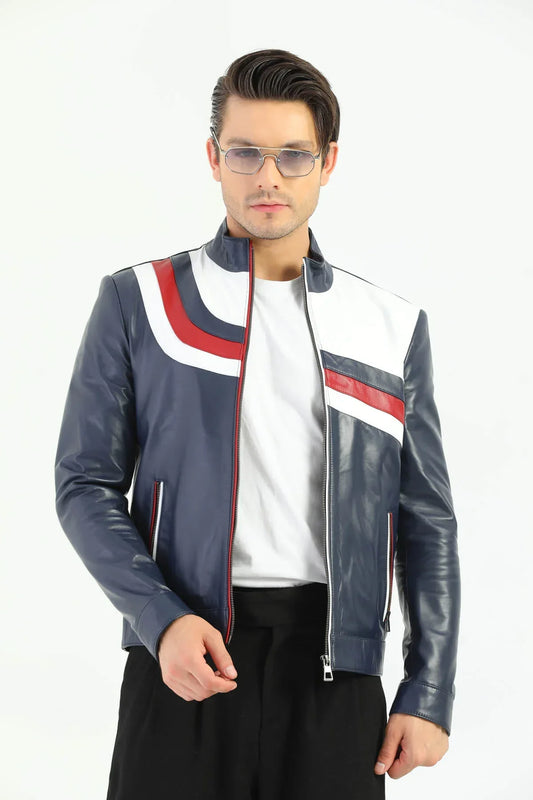 Bristol Leather Colorful Striped Jacket For Men's