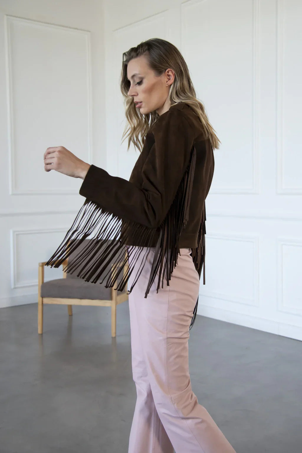 Dark Brown Fringe Women's Suede Leather Jacket