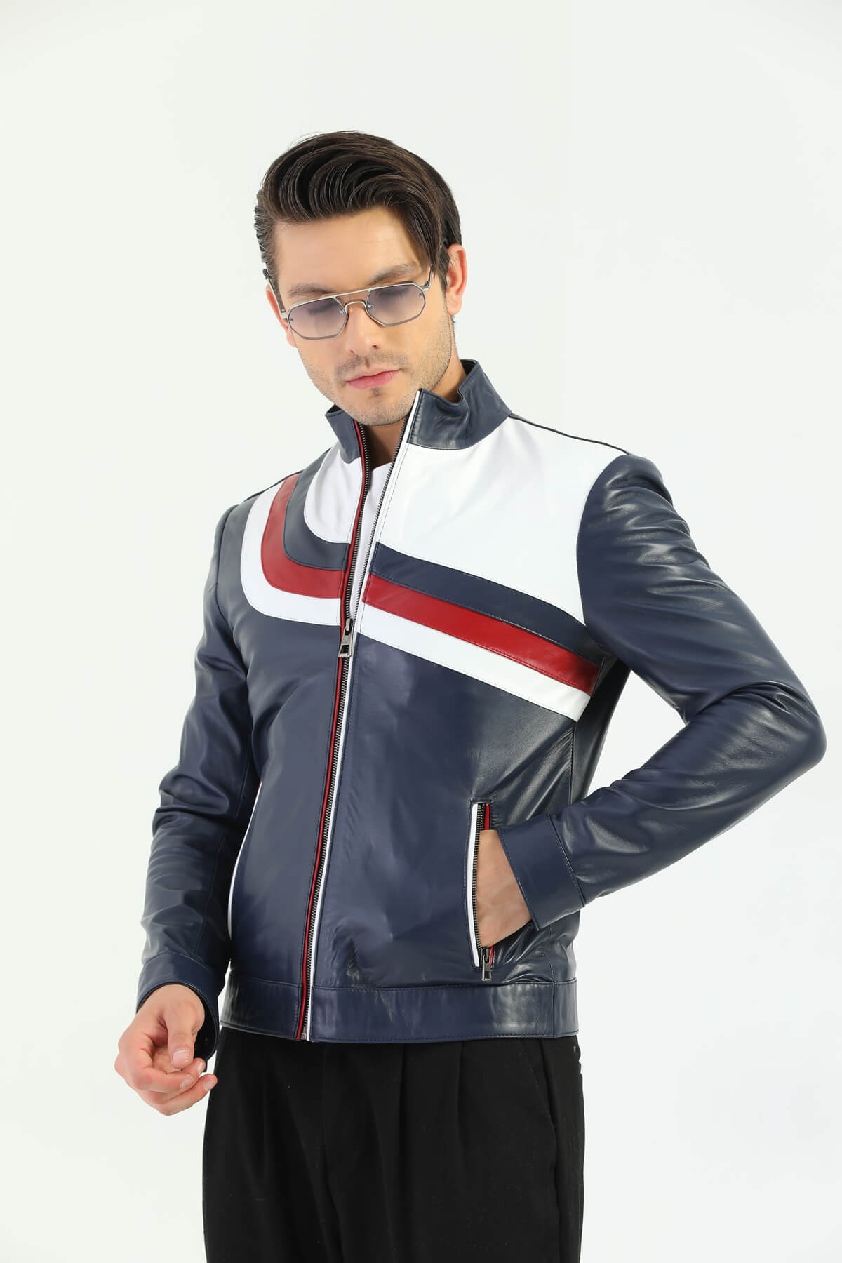 Bristol Leather Colorful Striped Jacket For Men's
