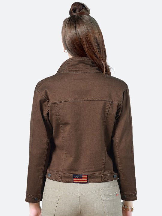 Women Washed Lightweight Brown Denim Jacket