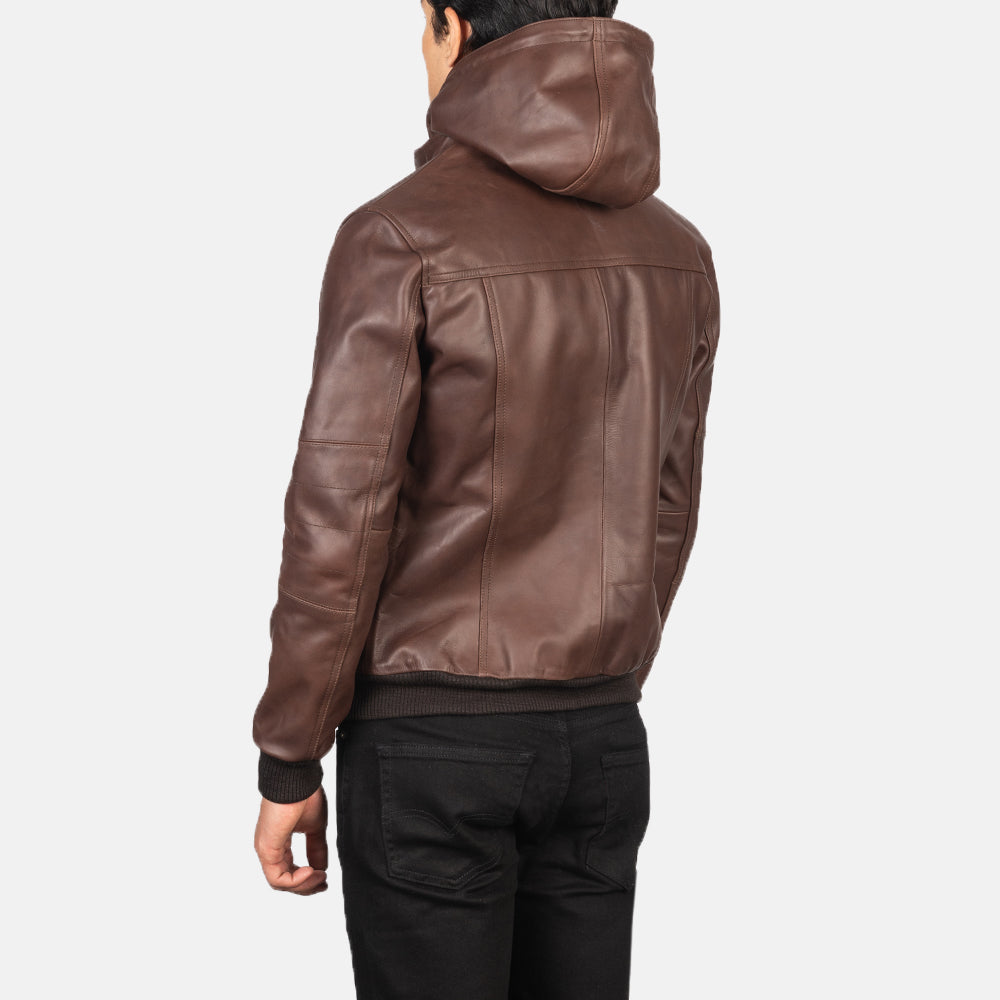 Ace Classic Brown Hood Leather Bomber Jacket
