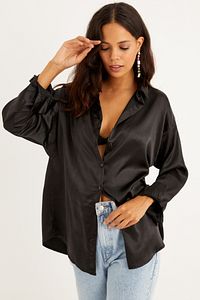 Cool & Sexy Oversized Black Silk Shirt – Effortless Chic