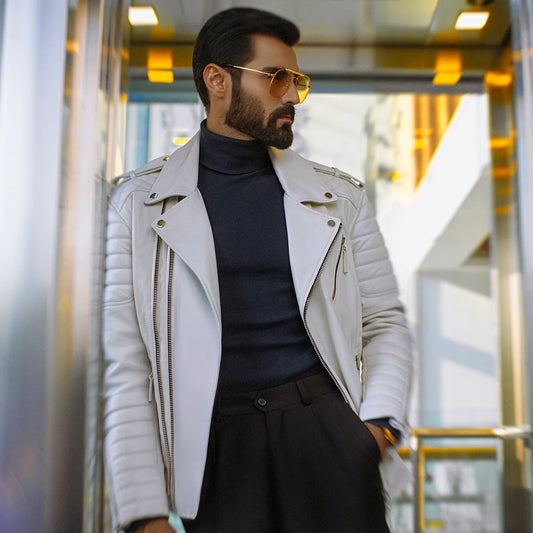 White Genuine Leather Jacket - Star Series