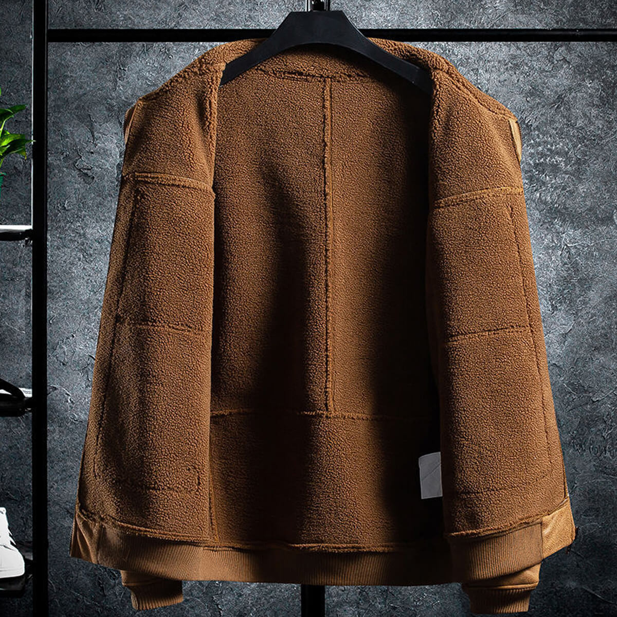 Men's Vintage Distressed Brown Bomber Aviator Genuine Sheepskin Sherpa Shearling Faux Fur Lined Air Force G1 Military Winter Warm Casual Classic Leather Jacket Bullets - Back View - DENIMS