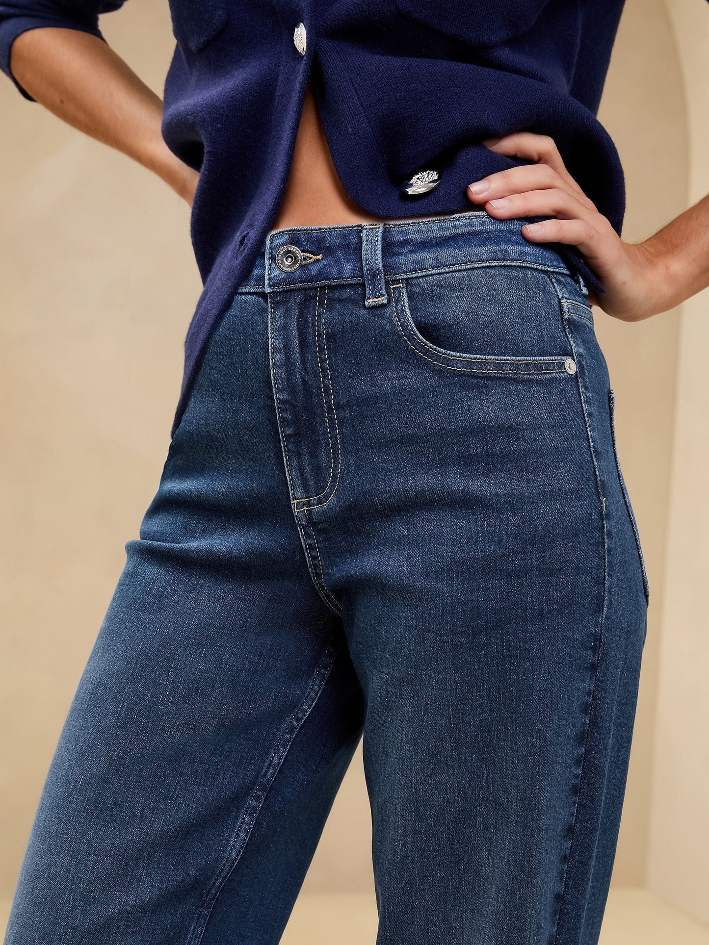 Women Lipsy Dark Blue Mid Rise Wide Leg Jeans – Trendy Denim for Pakistani Fashion