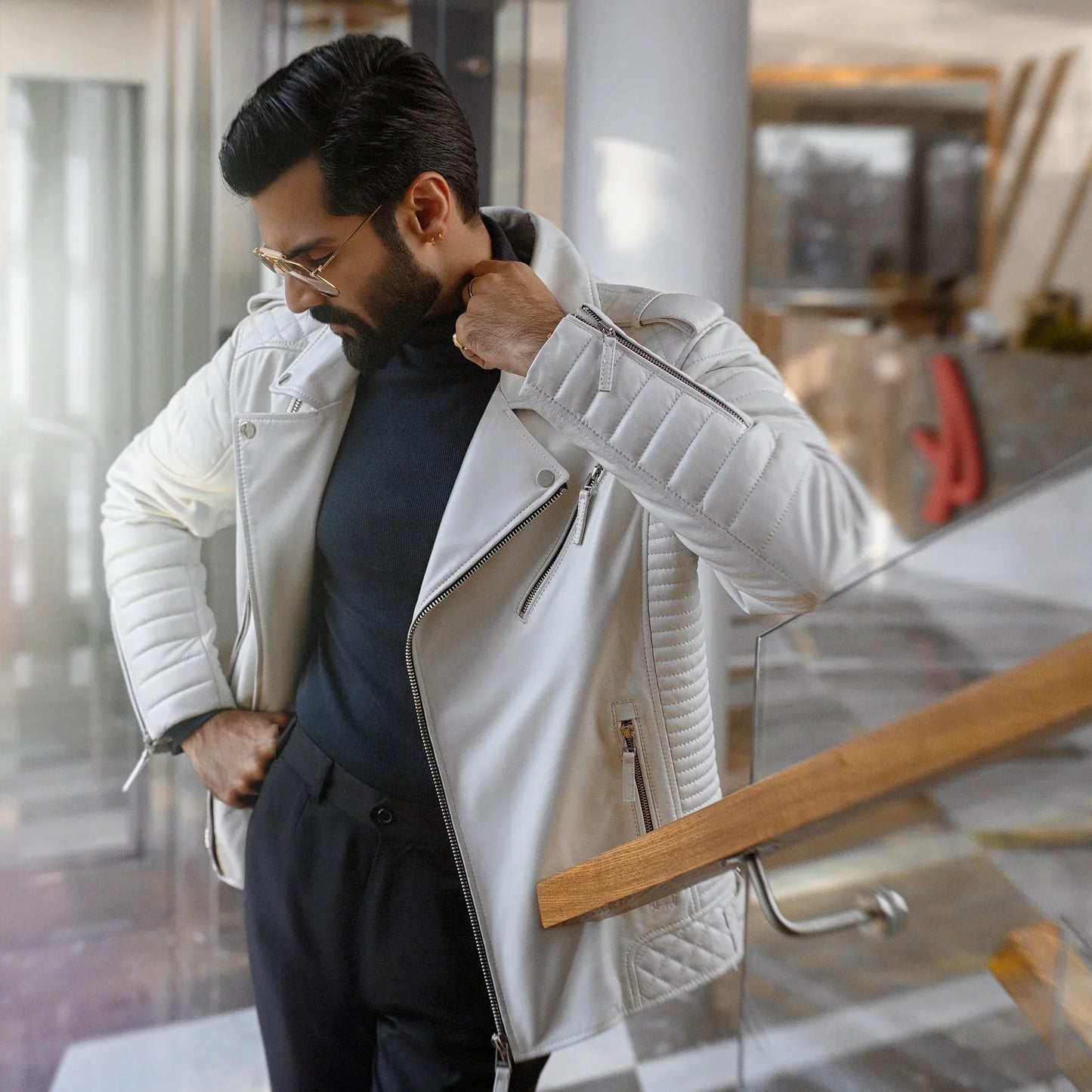 White Genuine Leather Jacket - Star Series