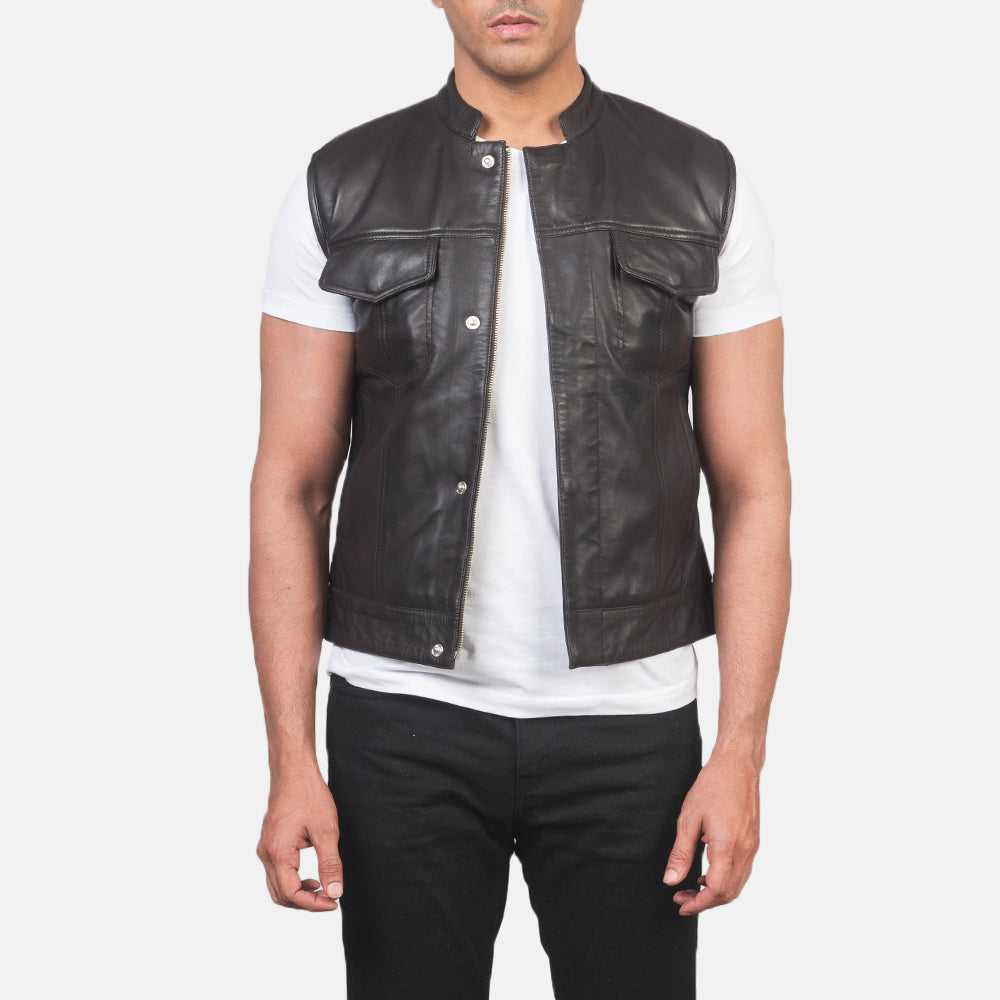Moto Dark Brown Genuine Leather Vest