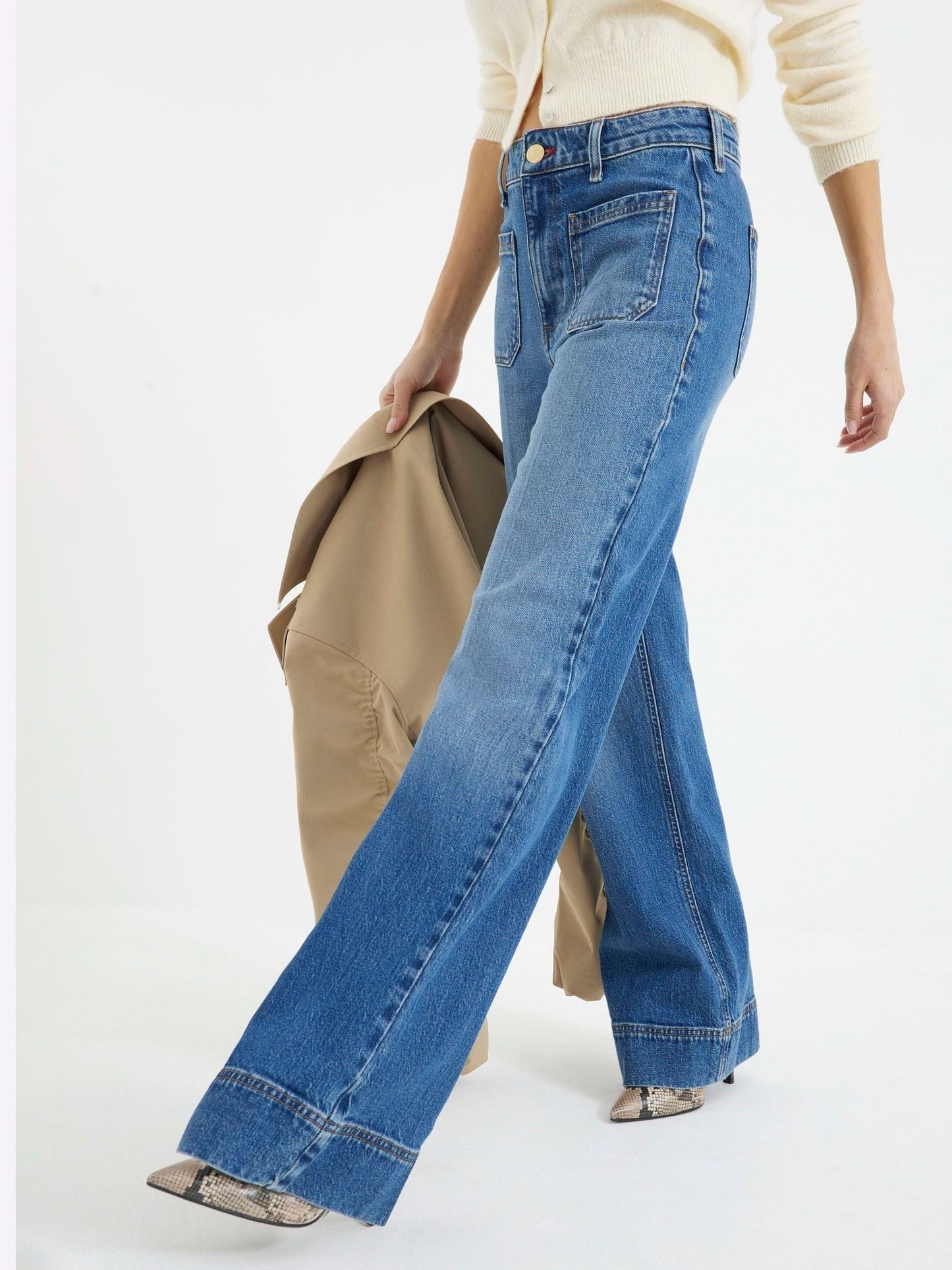 Women Rinse Blue Jersey Denim Wide Leg Trousers – Comfortable & Stylish Pants for Pakistan | DENIMS