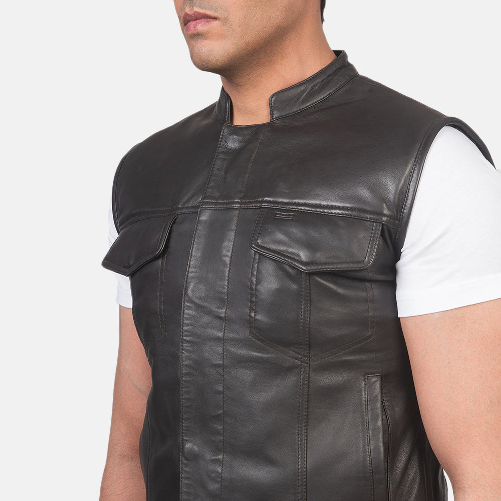 Moto Dark Brown Genuine Leather Vest