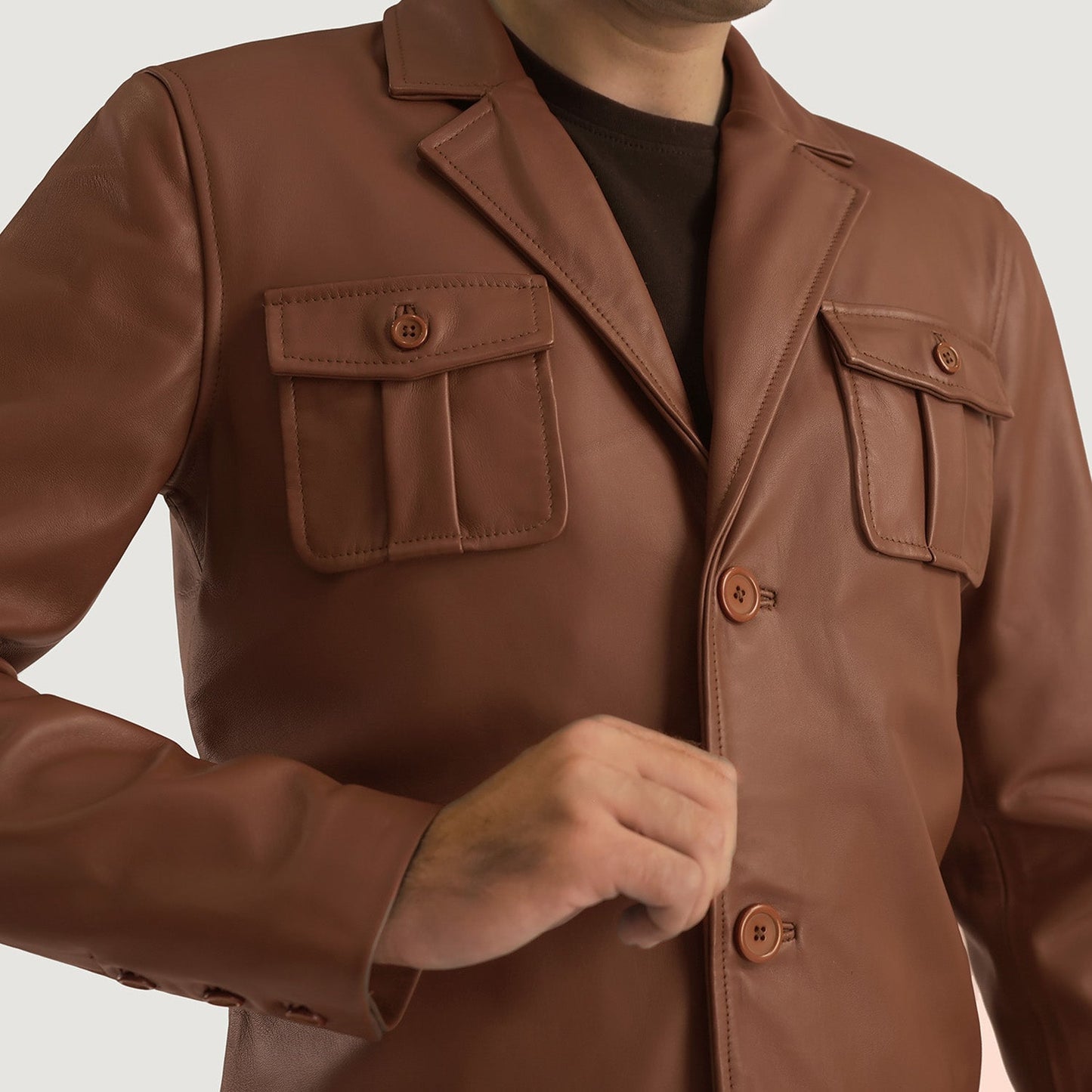 Men's Brown Genuine Leather Blazer