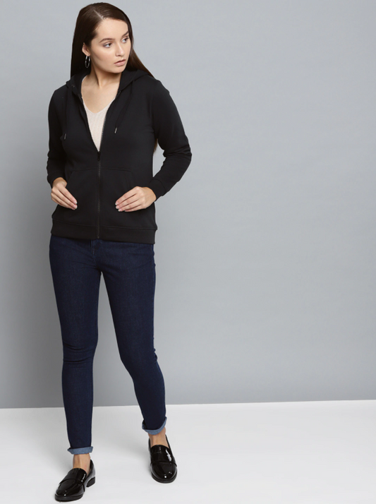 HB INDUSTRIES Women Black Solid Hooded Zipper New Edition