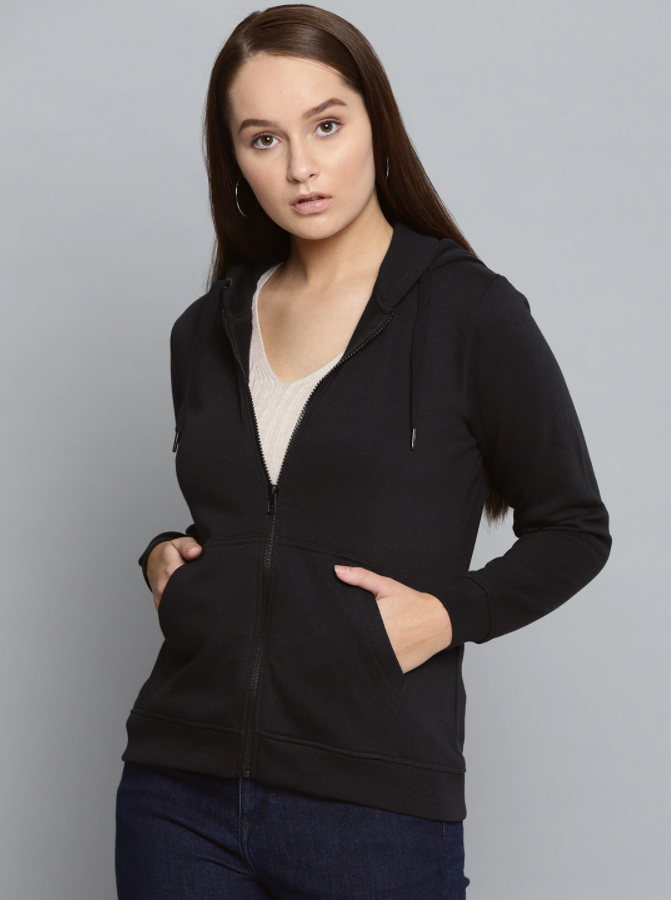 HB INDUSTRIES Women Black Solid Hooded Zipper New Edition