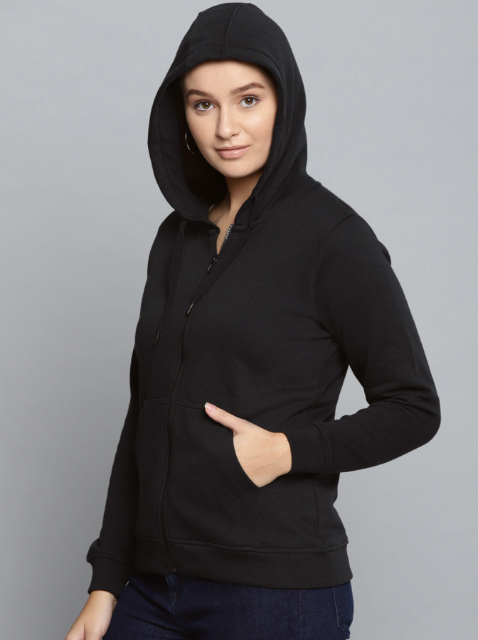 HB INDUSTRIES Women Black Solid Hooded Zipper New Edition