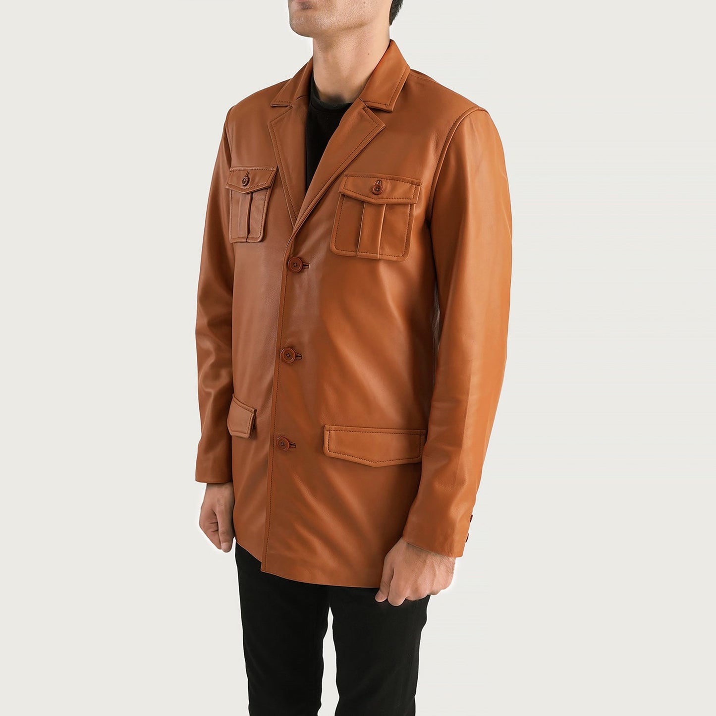 Men's Tan Brown Genuine Leather Blazer