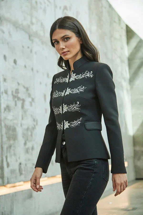 Ace Silver Embroidered Black Blazer